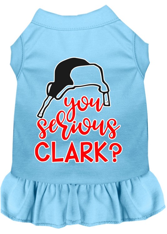 You Serious Clark? Screen Print Dog Dress Baby Blue Med